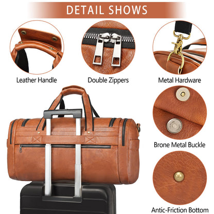 Travel Duffel Bag for Men, Large PU Leather Carry on Duffle Bag for Traveling, Waterproof Overnight Weekender Gym Bags with Shoe Compartment - Perfect for Daily Use/Birthday Gift