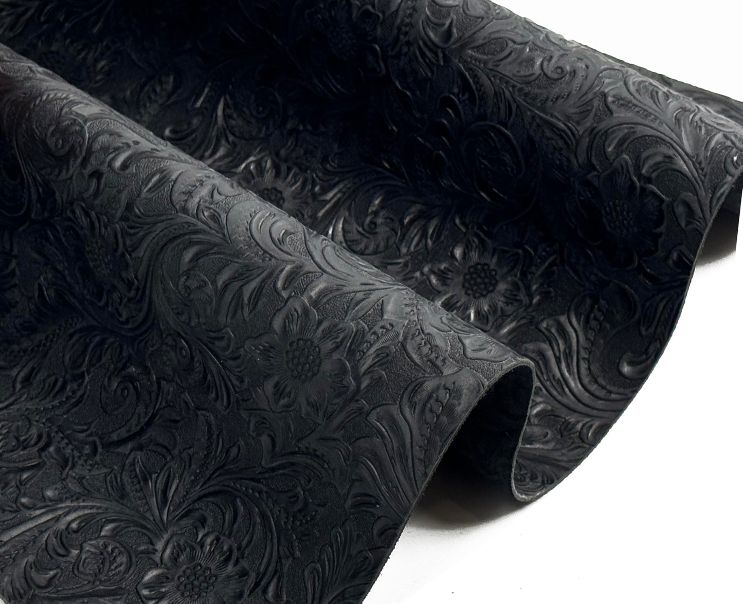 Western Style Bump Texture Geometric Pattern 2.0mm(5-5.5oz) Genuine Leather Sheet, Floral Tooling Craft Leather for DIY Projects (Black | Pattern 12"x24"）