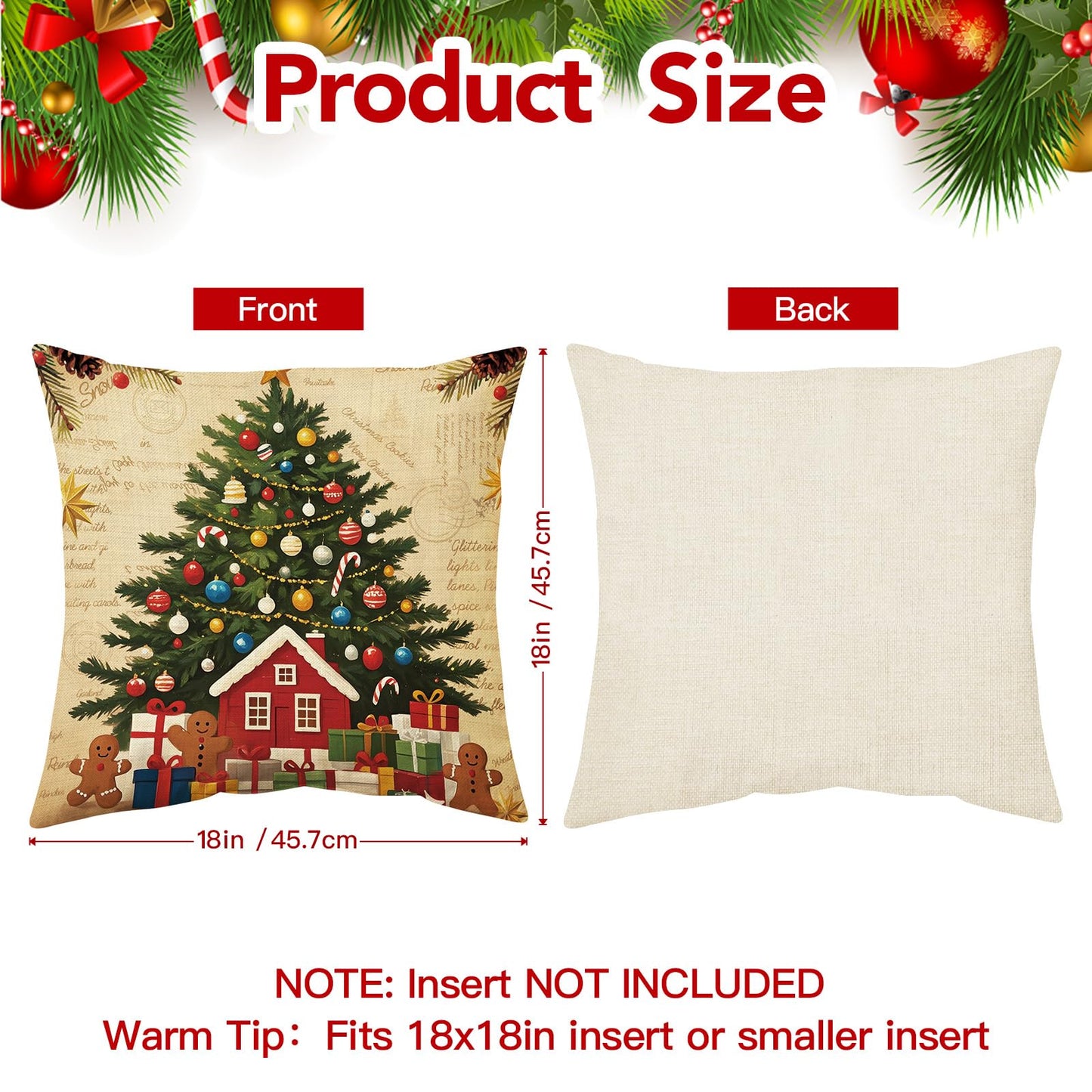UPOFFICIS Christmas Pillow Covers 18x18 inch Set of 4, Christmas Decorations Cushion Covers, Xmas Pillow Covers, Pillowcases Throw Pillow Covers for Sofa Couch Home Decor