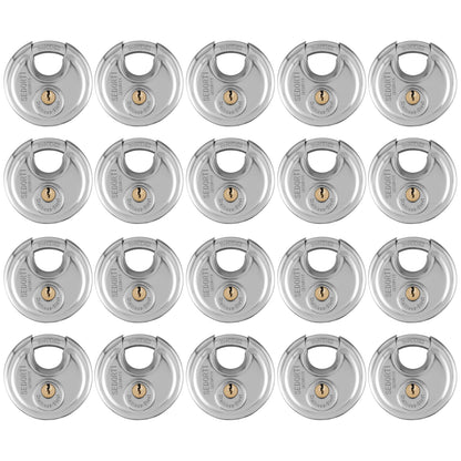 SEDORTI 20-Pack Discus Padlocks Keyed Alike, 2-3/4 inch Wide, Stainless Steel 304 Round Lock, Waterproof and Rustproof Storage Lock with Brass Keys, Ideal for Storage Unit Gate, Outdoor, Shed, Fence