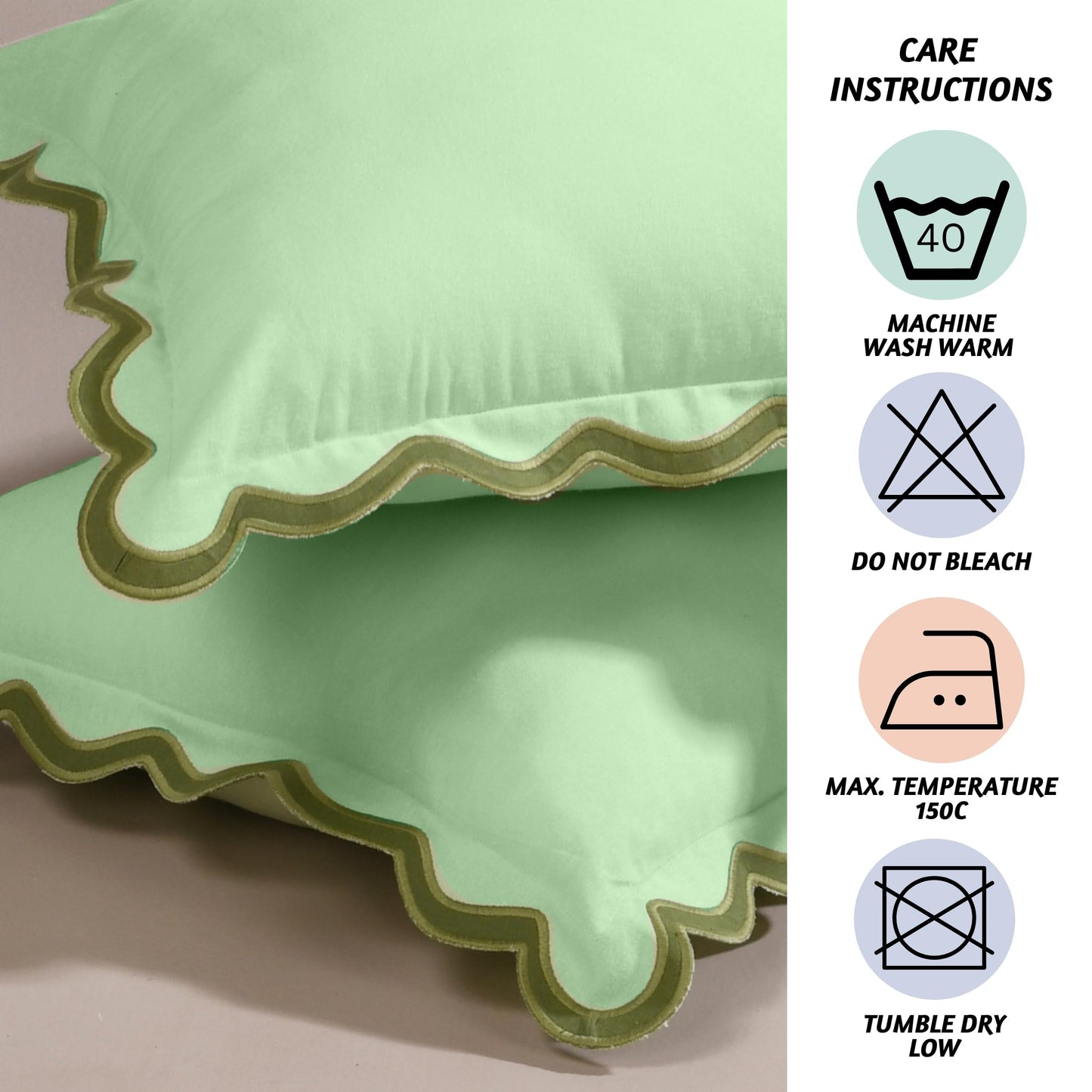 Folkulture Throw Pillow Covers 20x20 Set of 2 | Cotton, Boho, Cute Sage Green Pillow Covers for Couch | Aesthetic, Preppy Scalloped Pillow Cover for Sofa Living Room| Decorative Spring Pillow Cover