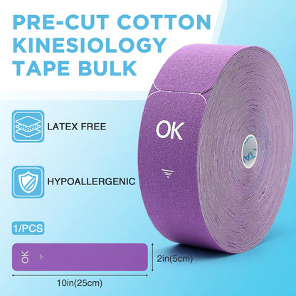 OK TAPE Kinesiology Tape Pre Cut Strips Bulk (100 PCS),Elastic Cotton Latex Free Hypoallergenic Athletic Tape Roll for Muscle Joint Knee,Waterproof 2in×10in/PCS