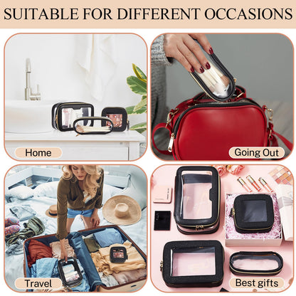 4 Pcs Leather Clear Makeup Bags Set for Women Travel Clear Cosmetic Case Toiletry Bags with Zipper Makeup Brush Case Waterproof Organizer Storage for Women Men Travel Accessories, 4 Sizes(Black)
