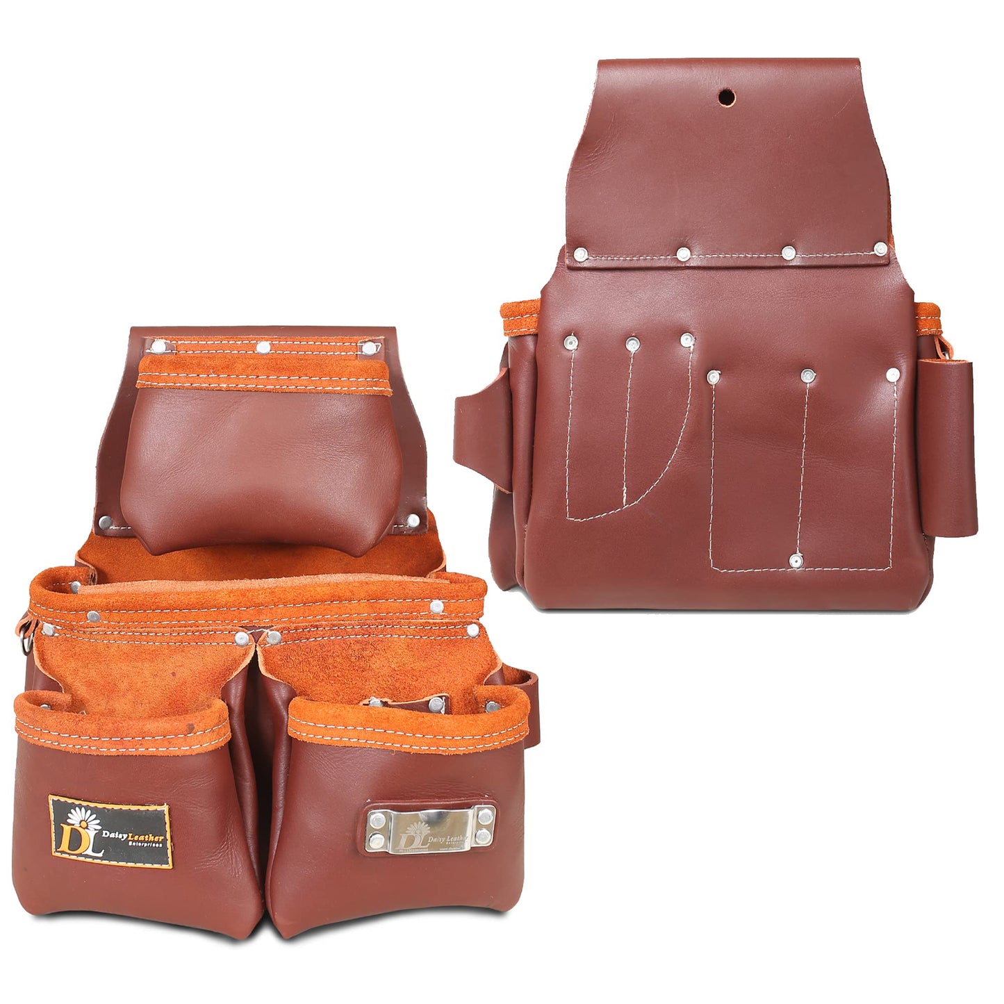 Daisy Leather Tool Belt, PRO-303 Premium Leather Oil Tanned 27 Pockets Heavy Duty Tool Pouch, Leather Tool Belt, Tools Organizer for Electrician, Carpenter, Construction and Framer Tools, X-Large