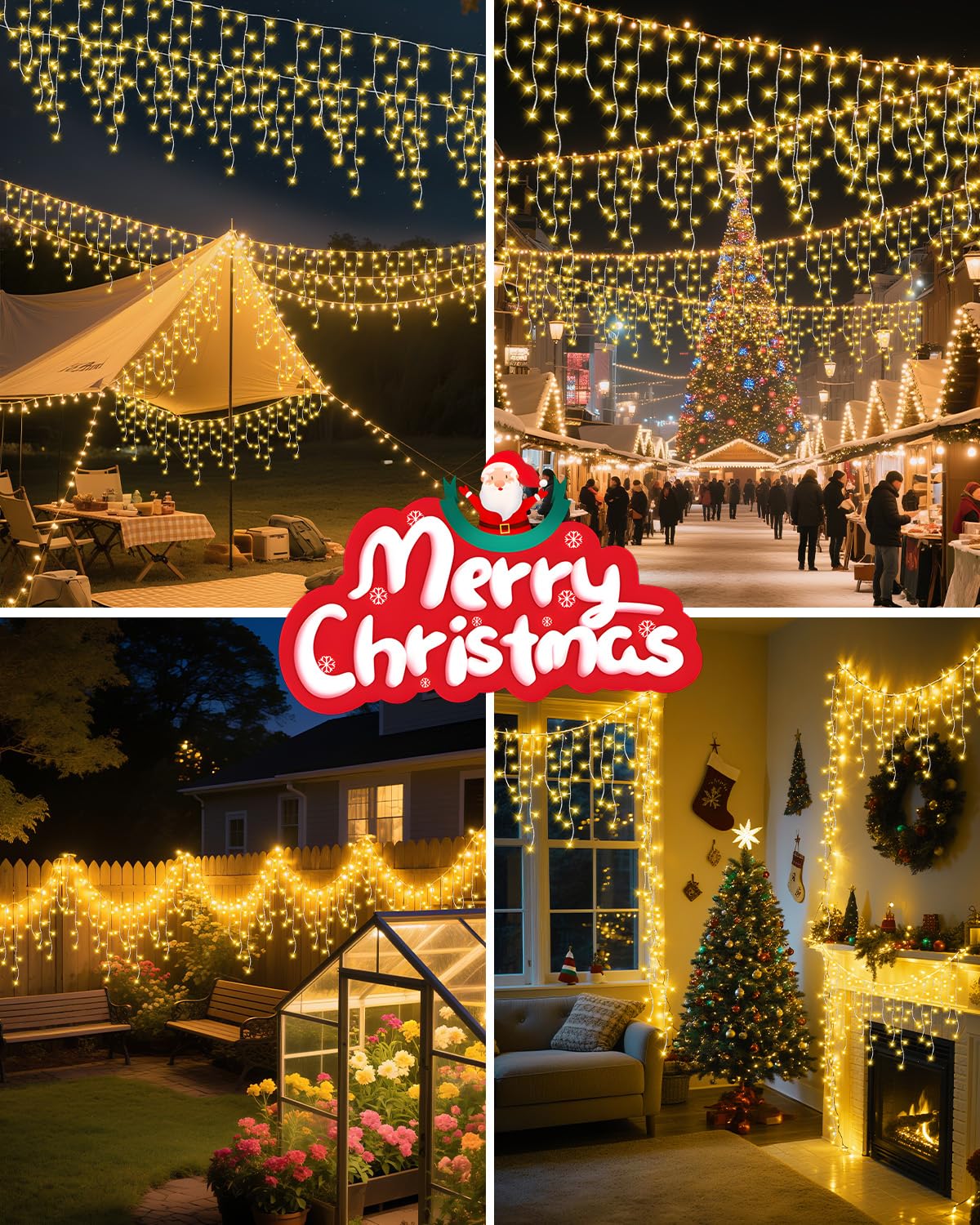 Vynoblip Christmas Ice Lights Outdoor,Warm White 33FT 306 LED 8 Modes Plug in Xmas Tree Decorations Twinkle Fairy Light String with Remote Timer Memory for Roofline Yard Party Wedding Camping Decor