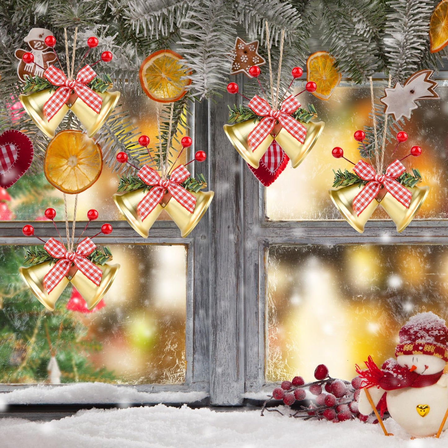 ASTARON 12 Pcs Christmas Bell Ornaments Xmas Tree Hanging Ornaments Jingle Bells with Holly Berries for Christmas Wreath Crafts Holiday Tree Decorations (Gold)