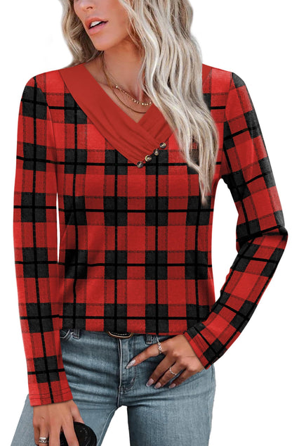 WIHOLL Long Sleeve Shirts for Women Fall Outfits V Neck T Shirts Button Down Tunic Tops Fashion Clothing