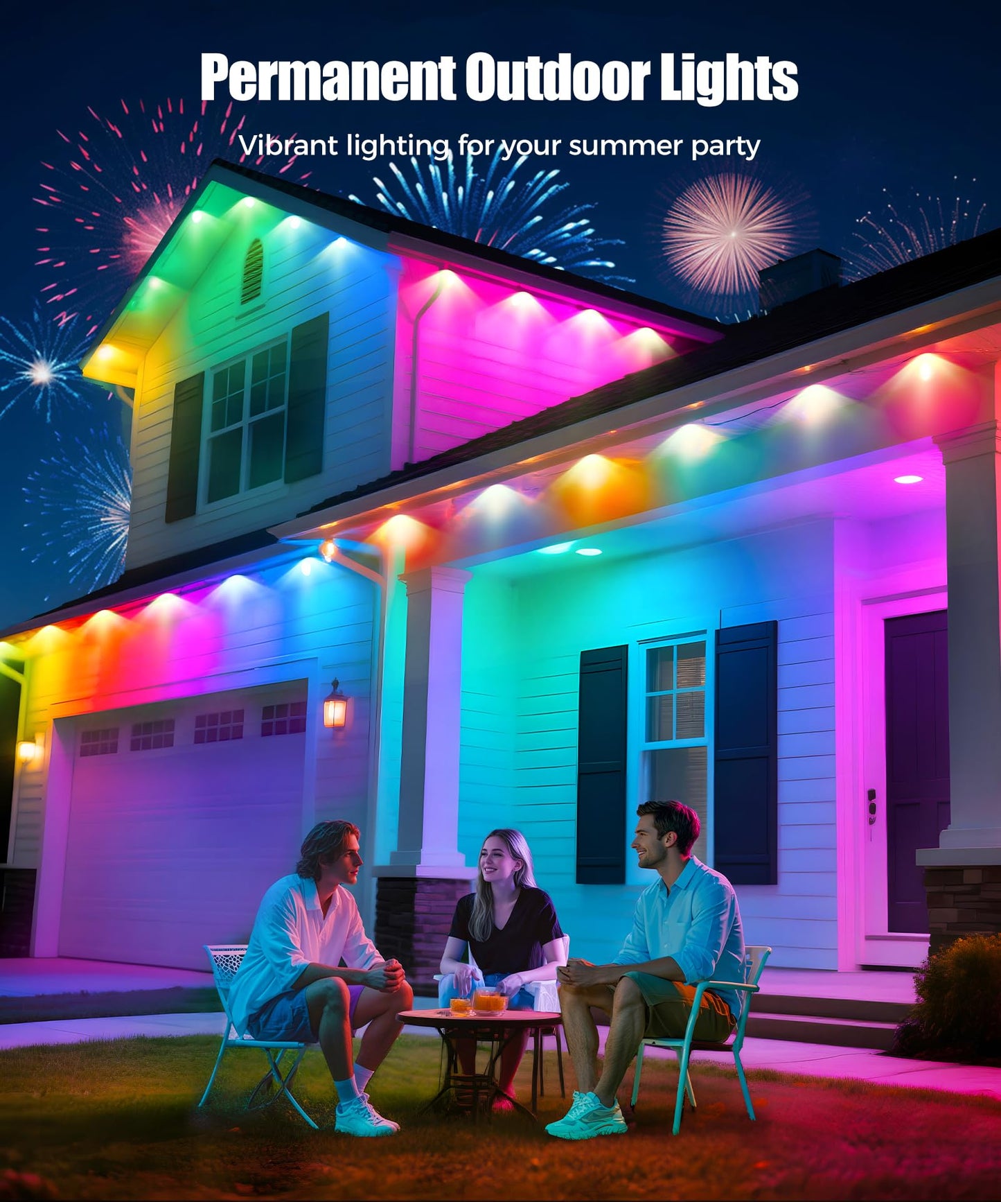POOFZY Permanent Outdoor Lights for House,200ft RGB+IC Smart Outdoor Decor, 50 Scene Modes,App/Remote Control,for Christmas,V-Day,Thanksgiving,Daily & Holiday Party Decor