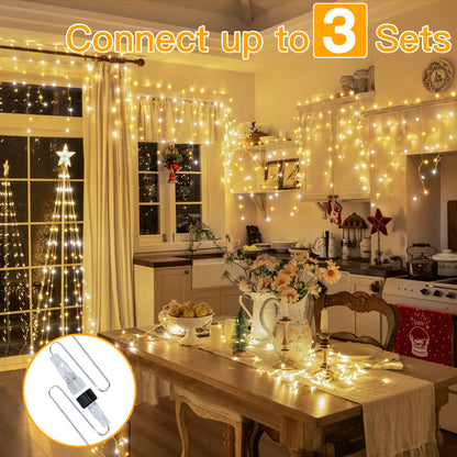 Ollny Icicle Lights for Outside 504LED 41FT, Warm and Cool White Christmas Light with Remote 8Modes Timers Waterproof, Plug in Connectable Hanging Lights for Outdoor Indoor House Roof Holiday