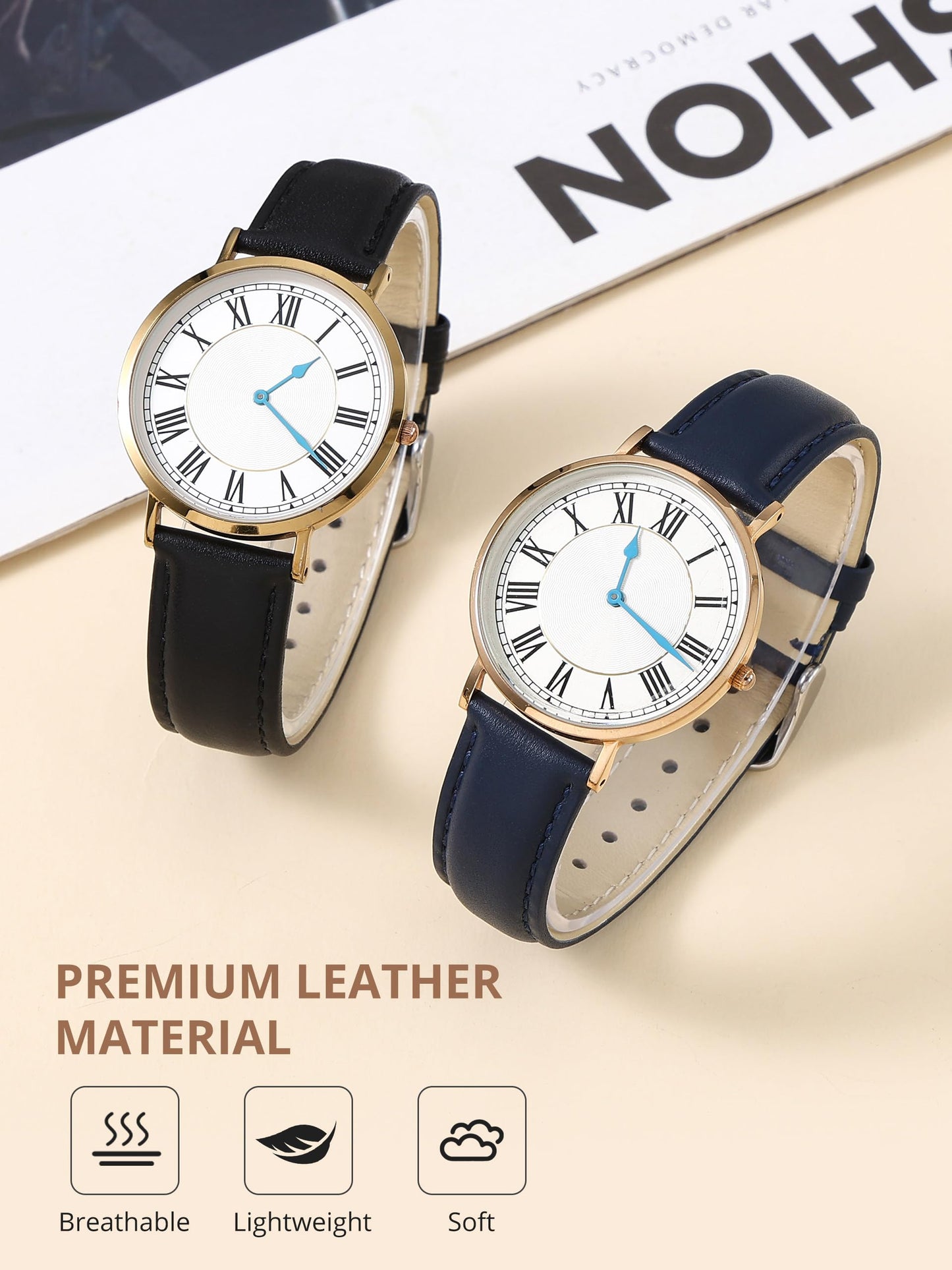 EACHE 12mm Leather Watch Bands for Women Ladies Quick Release Watch Bands Replacement Navy Blue Strap with Gold Buckle
