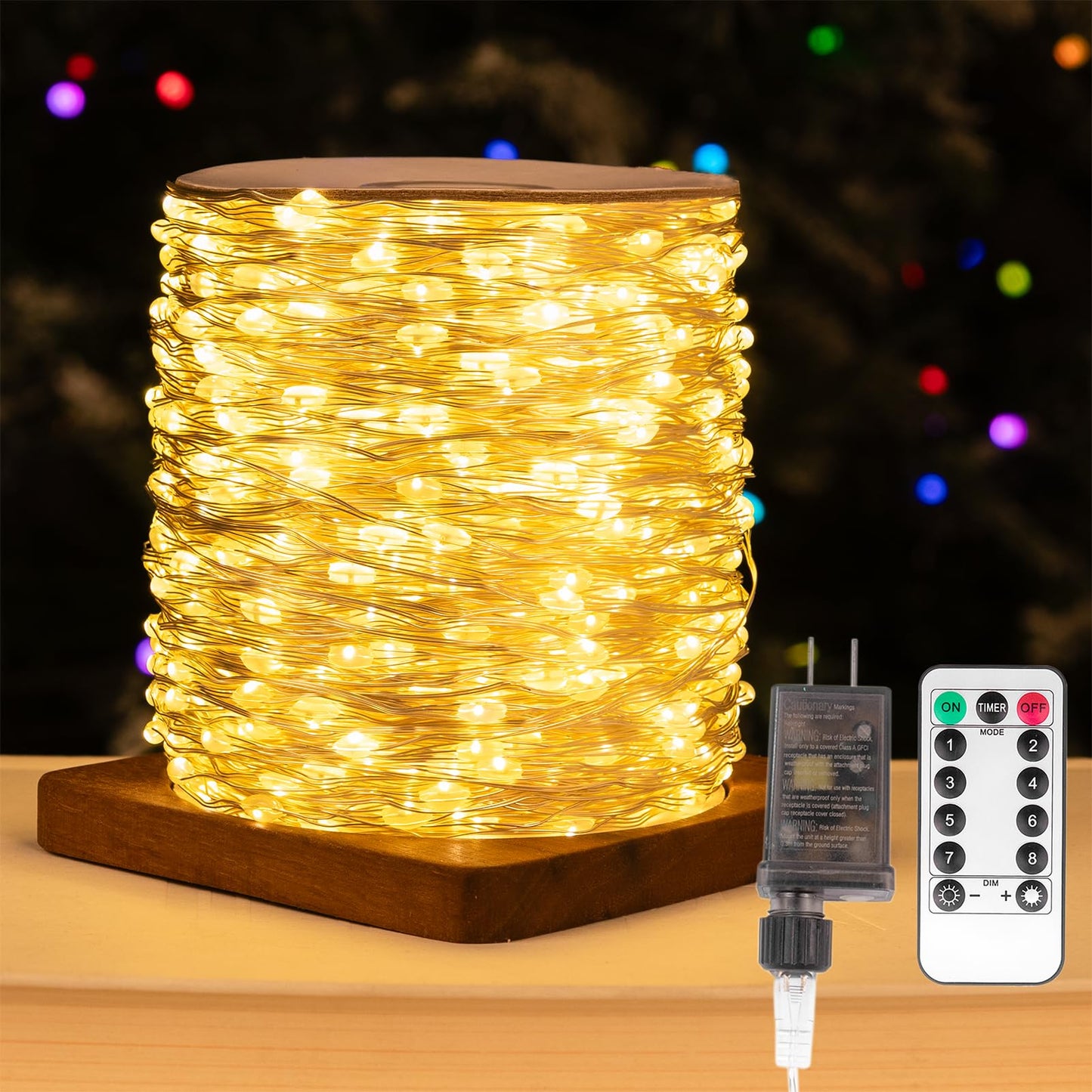 ZELUXDOT Fairy Lights Plug in,400FT 1200LEDs Waterproof Led String Lights,8 Modes Remote Twinkle Light for Outdoor Indoor Christmas Wedding Birthday Garden Party Decorations,Silver Wire,Warm White