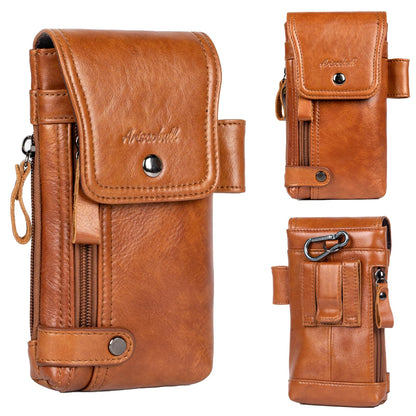 Ariscobull - Leather Phone Holster - Genuine Full-Grain Buffalo Leather Cell Phone Holsters - for iPhone 16, 15, 14, 13pro, Galaxy S24, S23, S22 (Brown, Large)