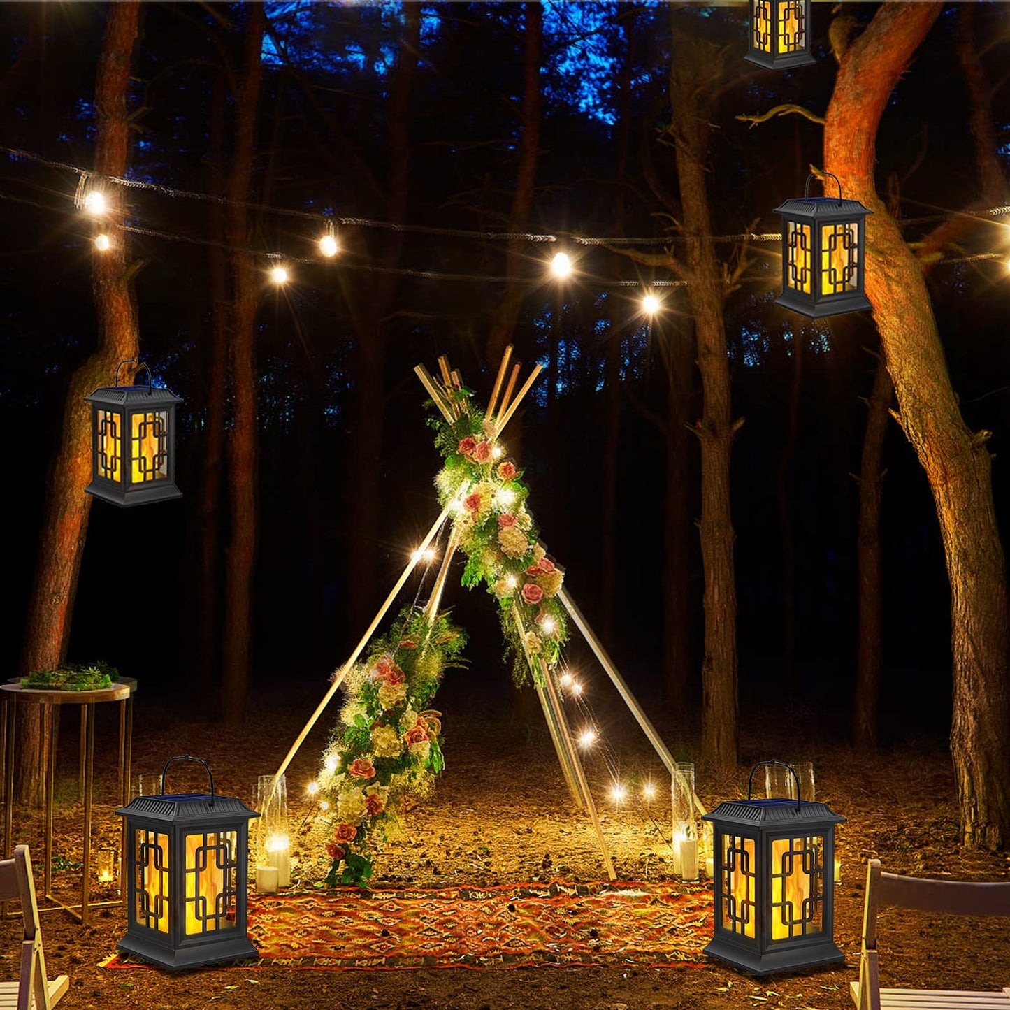 Woenergy Solar Lanterns Outdoor Waterproof, Hanging Solar Lights for Outside Black Hanging Solar Powered Lantern Decorative for Garden Yard Patio, 2 Pack