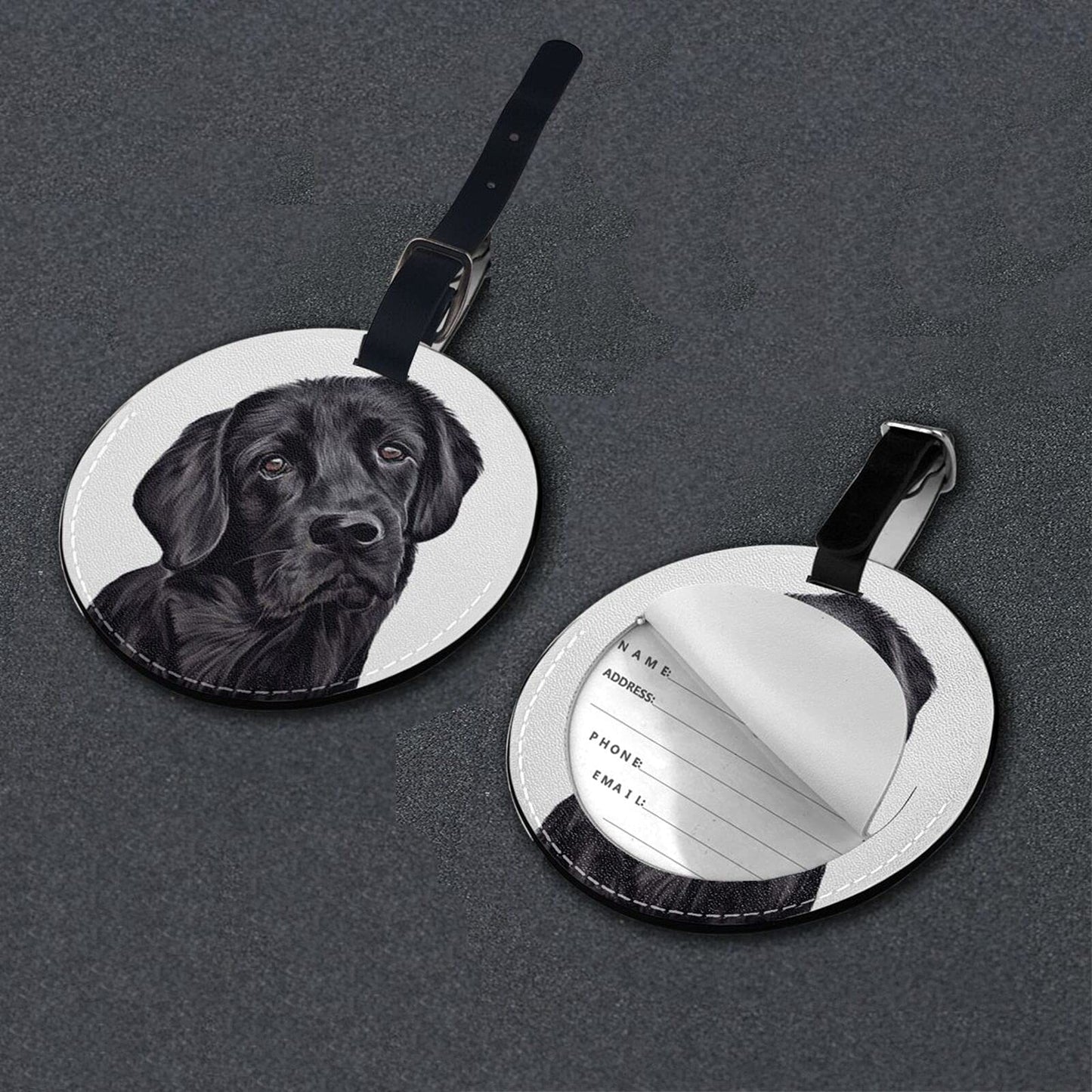 Luggage Tag Black Lab Dog Lover, Pu Leather Bag Travel Suitcases Id Identifier Baggage Label for Women Men Boys Girls