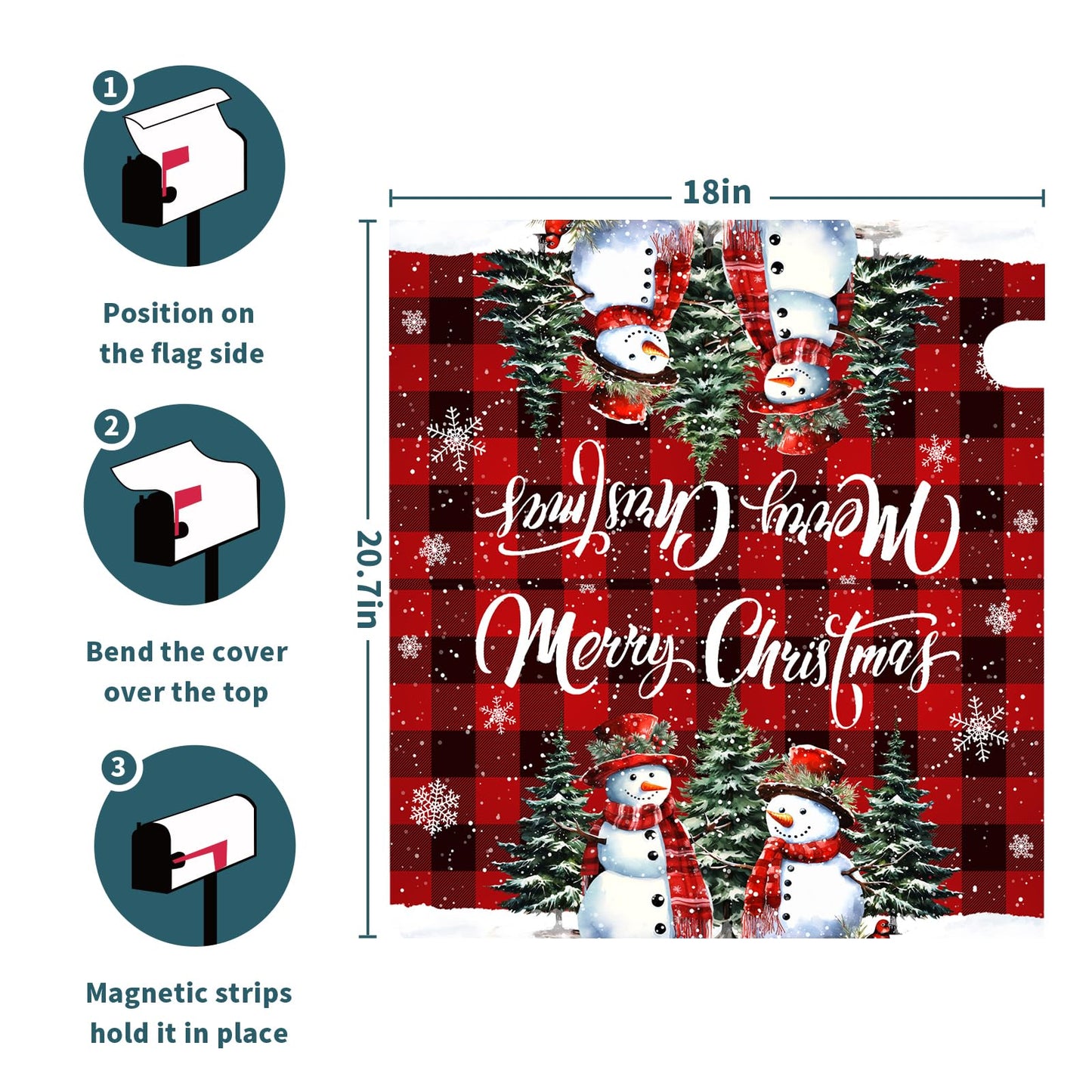 Kawani Merry Christmas Mailbox Covers Magnetic Winter Xmas Red Buffalo Plaid Snowman Mailbox Cover Standard Size 18 X 21 Holiday Mailbox Wrap Post Letter Box Cover Decorative for Home Outdoor Garden