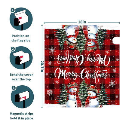 Kawani Merry Christmas Mailbox Covers Magnetic Winter Xmas Red Buffalo Plaid Snowman Mailbox Cover Standard Size 18 X 21 Holiday Mailbox Wrap Post Letter Box Cover Decorative for Home Outdoor Garden