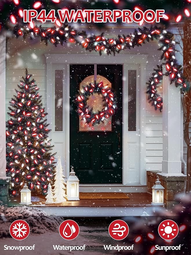 Upgraded 250 LED C6 Connectable Christmas String Lights Red and White, 82FT Waterproof Christmas Twinkle Light Outdoor, Plug in Fairy Lights Indoor with 13 Modes & Timer for Christmas Tree Decorations