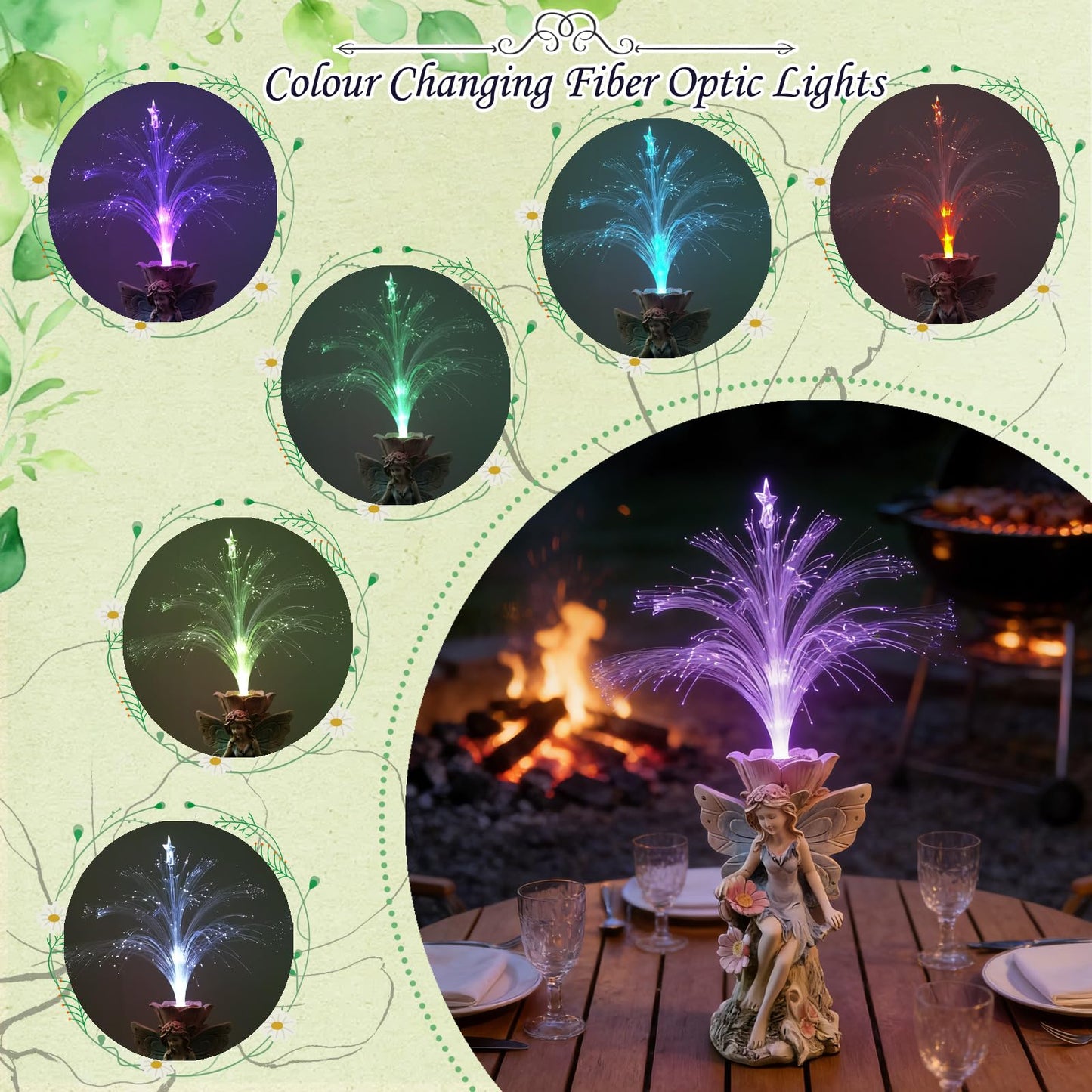 Fairy Garden Decor Statue - 17 inch Solar Flower Fairy Garden Statues With Colour Changing Fiber Optic Lights Outdoor Statues for Yard Patio Balcony, fairies Figurines Gifts for Mom Grandma Women.