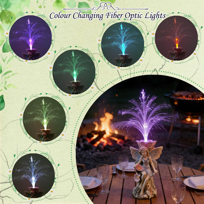 Fairy Garden Decor Statue - 17 inch Solar Flower Fairy Garden Statues With Colour Changing Fiber Optic Lights Outdoor Statues for Yard Patio Balcony, fairies Figurines Gifts for Mom Grandma Women.