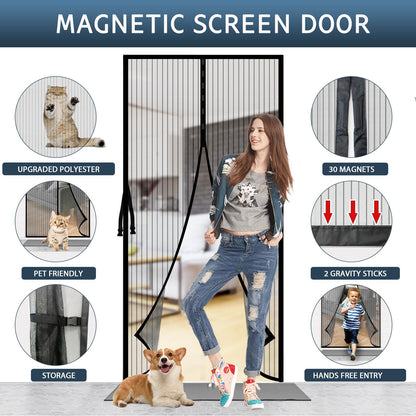 YRH Magnetic Screen Door with Stay Open Buckles - Heavy Duty Self-Sealing Mesh,Powerful Magnets,Full Frame Magic Tape (Fit for Door Size:32x78 Inch,Screen Itself Size:34x80 Inch, Black)
