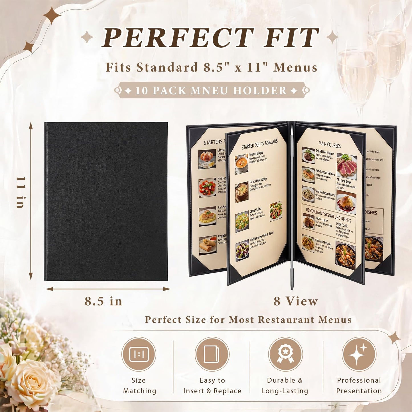 Durable PU Leather Material: PU Leather Resists Scratches, Stains, and wear, Keeping menus Looking Professional and Clean in Busy Restaurants, cafes, and Bars