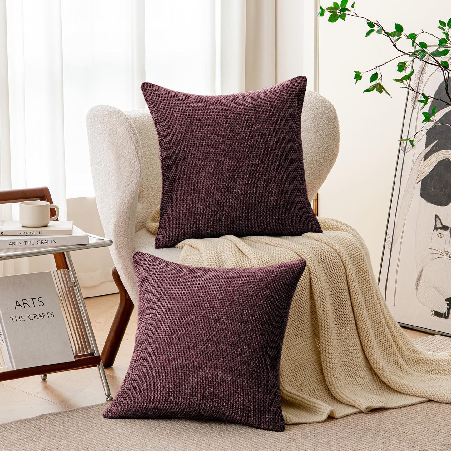 a moment Christmas Wine Red Chenille Throw Pillow Covers 20x20 Inch Pack of 2 Modern Decorative Throw Pillow Covers Farmhouse Cross Covers Home Decor for Sofa Bedroom Living Room