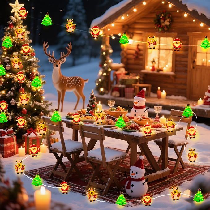 Aogist Christmas String Lights, 16ft 50 LED Battery Powered Reindeer Santa Claus Christmas Tree Decoration Lights for Indoor Outdoot Party Festival Christmas Decorative (1 Pack)