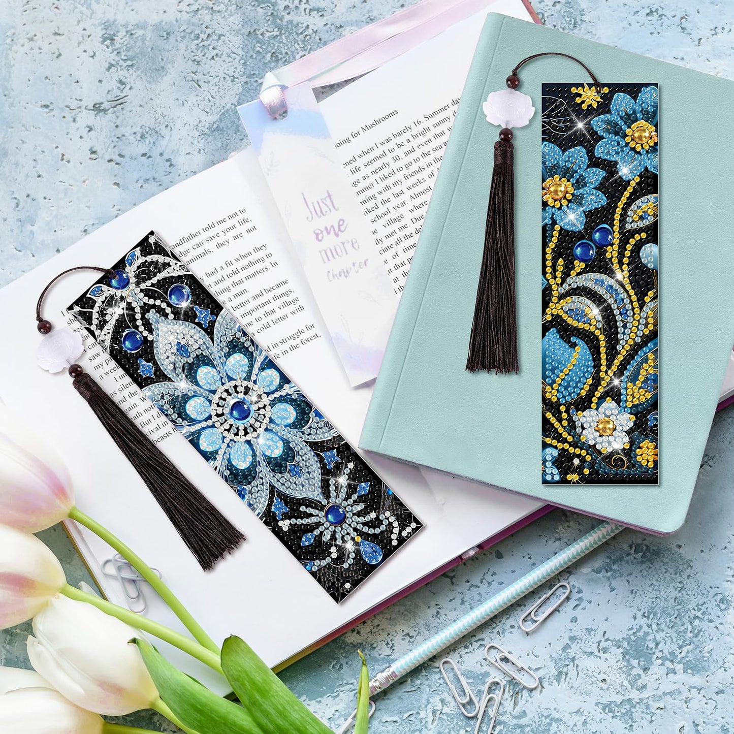 8 Pieces Mandala Diamond Art Bookmarks 5d Floral Beaded Bookmark Acrylic Tassel Bookmark for DIY Making Beginners Kids Adults Arts Craft Supplies (Flower)