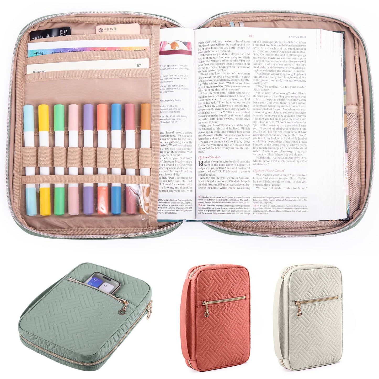 APLUFINE Quilted Bible Cover for Women, Large Bible Bag with Handle & Shoulder Strap, Bible Study Supplies Organizer, Zipper Bible Carrying Case, Christian Gift Book Cover Fits 9 x 6 Bible