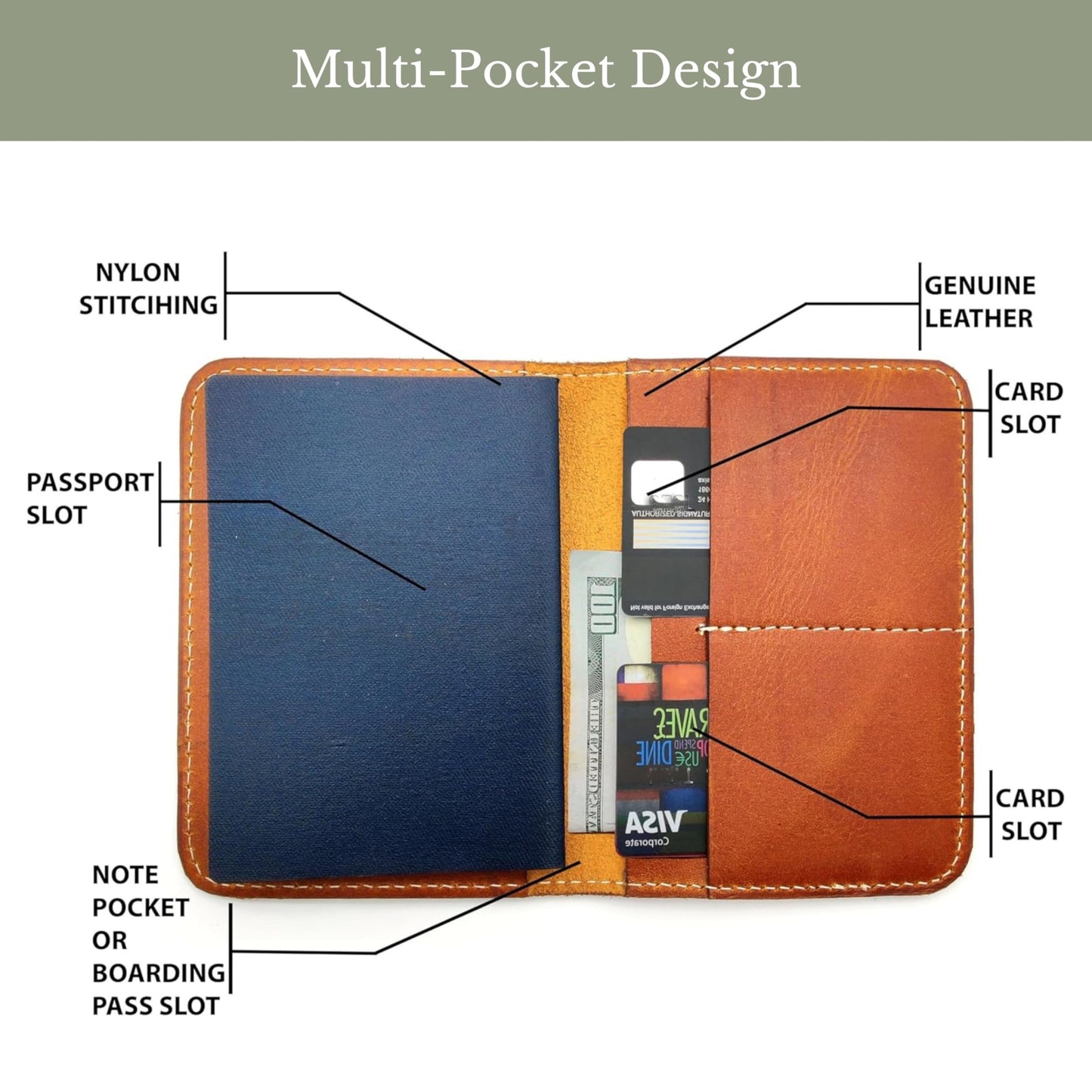 ZAHANAARA Passport Holder for Travel | Premium Leather Passport Cover & Protector | Stylish Travel Document Organizer with Embossed US Seal | Unisex Case with Slots for Cards & Boarding Passes - Brown