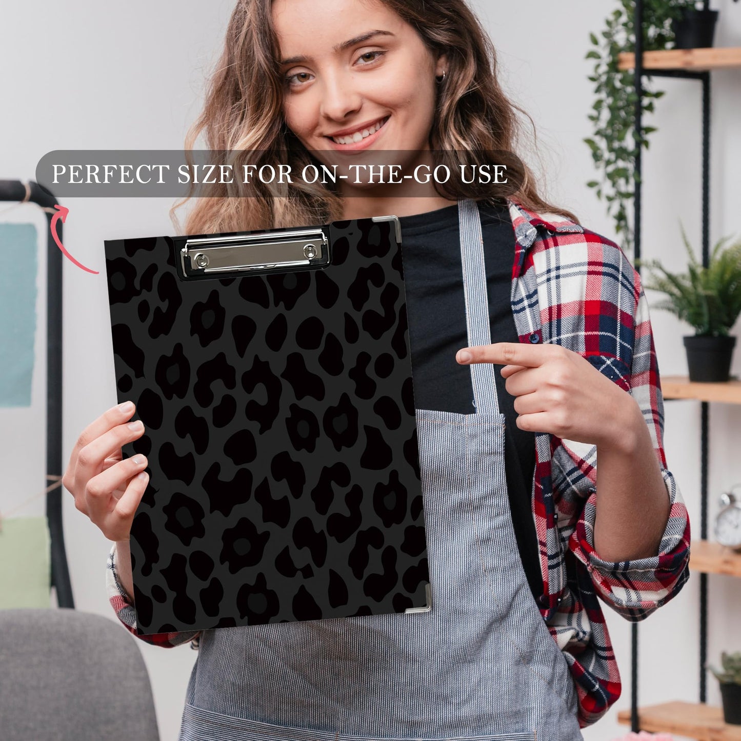 Poecinvi Trendy Black Leopard Print Clipboard Folio with Storage for Office Classroom, Preppy Dark Cheetah Print Padfolio with Metal Clip for Nurses Teachers Students Women Men, 12.4x9.25 in