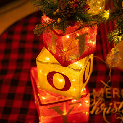 Hourleey Set of 3 Christmas Lighted Gift Boxes, Pre-lit 60 LED Light Up Joy Present Boxes Ornament Decorations for Indoor Outdoor Xmas Tree Home Yard Lawn Decor