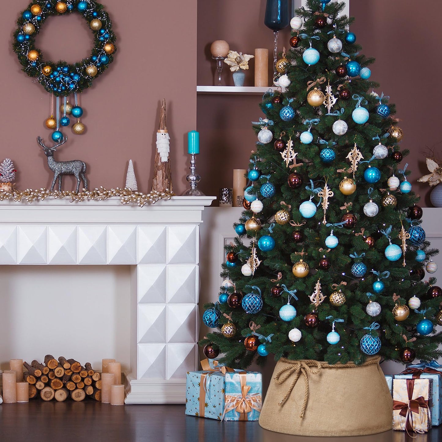 Outus Farmhouse Burlap Christmas Tree Collar Rustic Christmas Tree Ring Easy Set Up for Holiday Xmas Decor(Rustic)