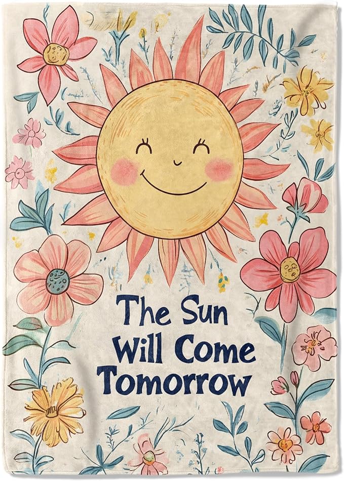 Retro Sun Fleece Blanket - 60x80in Cute Cheerful Floral Vintage Throw Blankets,Soft Cozy Lightweight, Ideal for Living Room Home Decor and Kids Women Girls Gifts