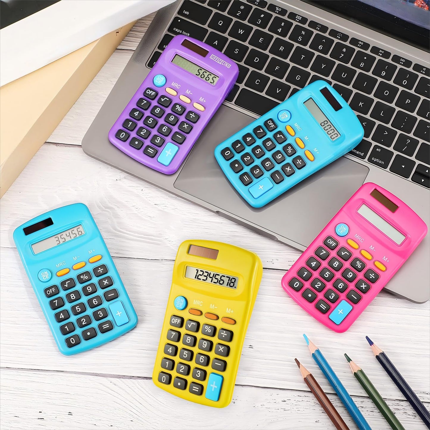 Weewooday 6 Pieces Small Basic Calculator Bulk 8 Digit Mini Solar Battery Dual Power Pocket Calculator for Kids Students Classroom Desktop Home Office, Standard Function 6 Colors