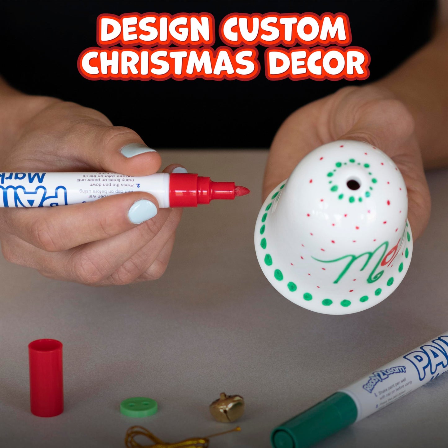 READY 2 LEARN Christmas Crafts - Design Your Own Porcelain Bells - Set of 3 - Craft Kit for Kids - Christmas Tree Decorations - All Materials Included