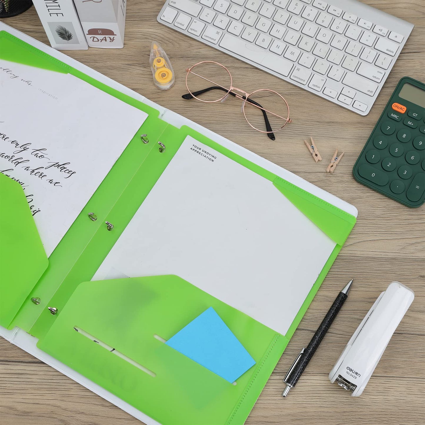 EOOUT Binder Folders 10pcs Colored File Folders, Plastic Folders with Pocket and 2 Business Card Slot, 3 Hole Punch Poly Folders Fits in 3 Ring Binder for School Office