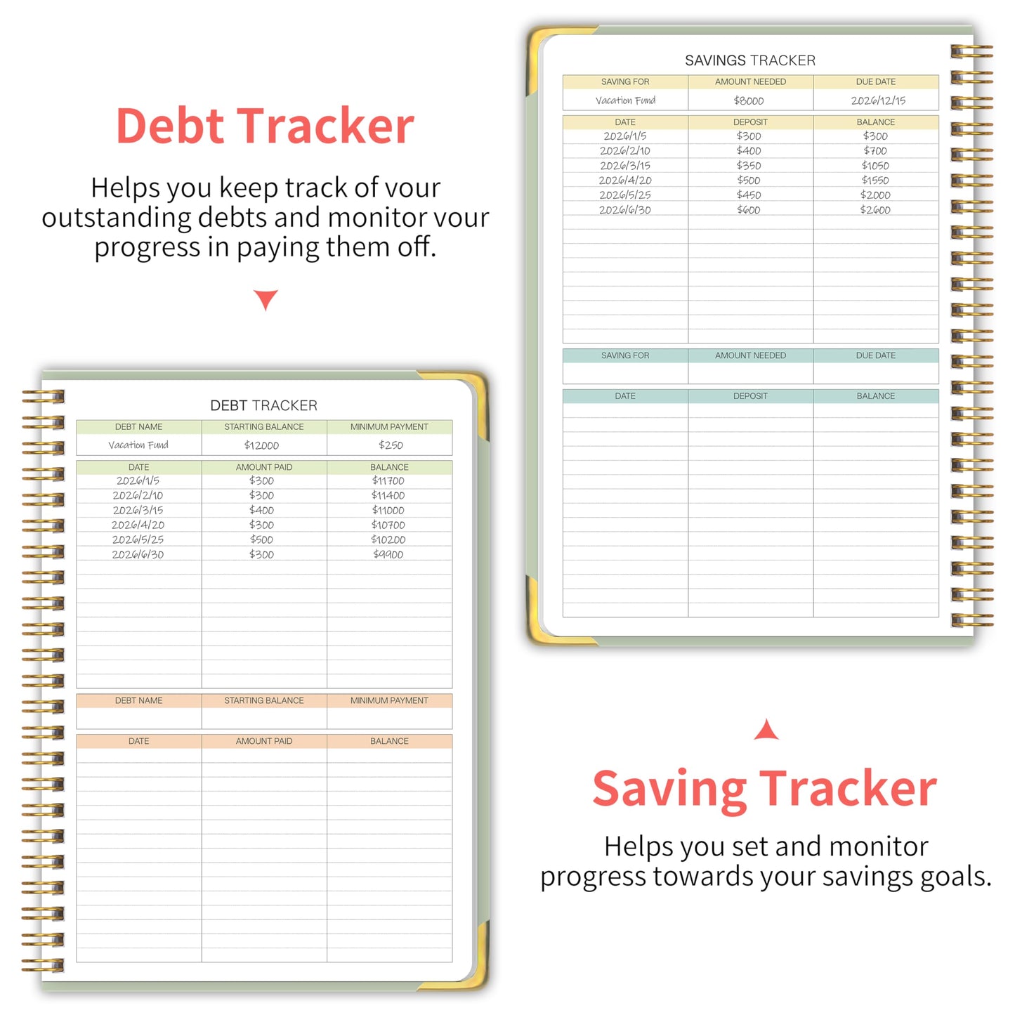 Budget Planner - Monthly Budget Book B5, Undated 12 Month Expense Tracker Notebook with Metal Corner Protectors & Bill Organizer, Hard Cover Financial Account Book for Women Men Home Business, Green