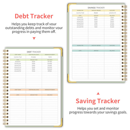 Budget Planner - Monthly Budget Book B5, Undated 12 Month Expense Tracker Notebook with Metal Corner Protectors & Bill Organizer, Hard Cover Financial Account Book for Women Men Home Business, Green