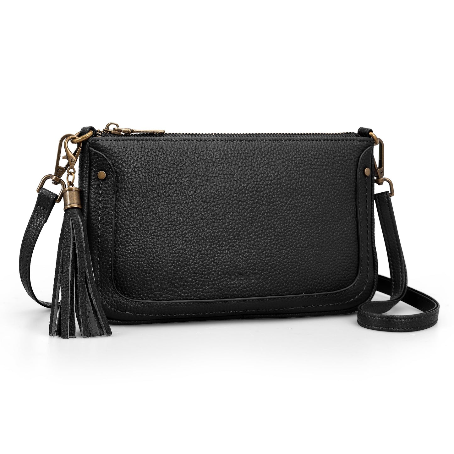 befen Genuine Leather Wristlet Wallets for Women, Black Cell Phone Purse with Built in Wallet Soft Real Leather Crossbody Bag with RFID Blocking Small Cluth Purses with Wrist and Crossbody Strap