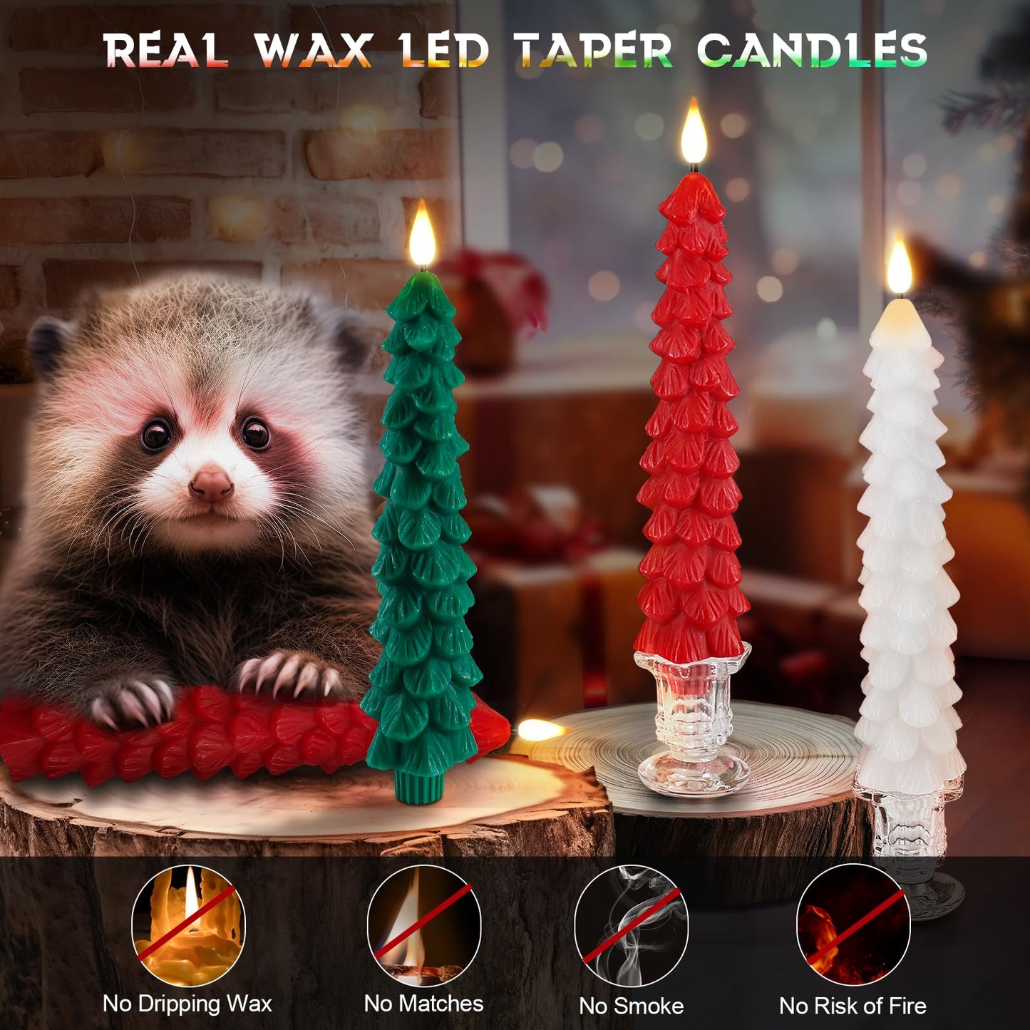 PChero Christmas Tree Candles with Remote Timer, 3 Pack 9.7 Inches Real Wax Flameless Window Candles Battery Operated Taper Candle Sticks for Xmas Fireplace Holiday Party Home Room Decor