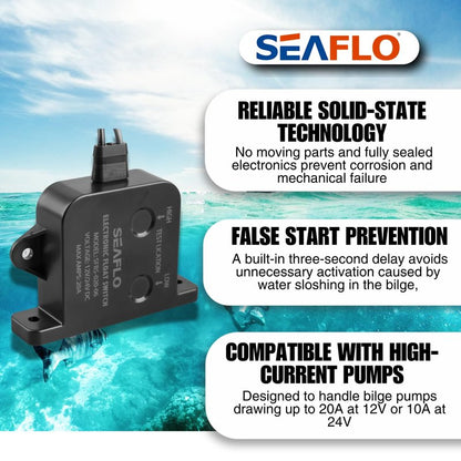SEAFLO Electric Field Bilge Switch - 12V/24V, 20A at 12V or 10A at 24V, Automatic Water Level Sensor Switch, No Float, Solid State Bilge Pump Switch, Marine Boat, SFBS-20-06, 4-Year Warranty