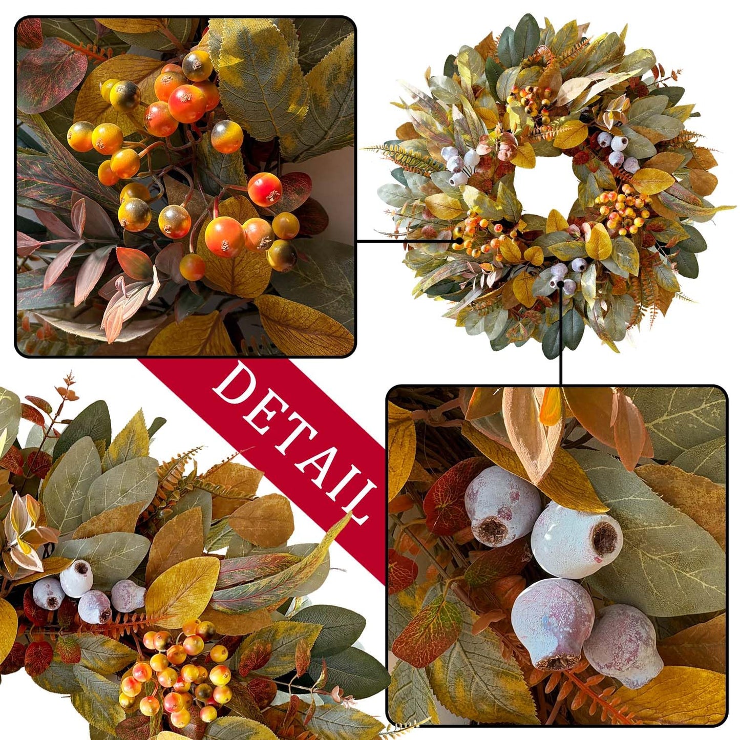 WANNA-CUL 22 Inch Eucalyptus Fall Front Door Wreath Harvest Farmhouse Decor