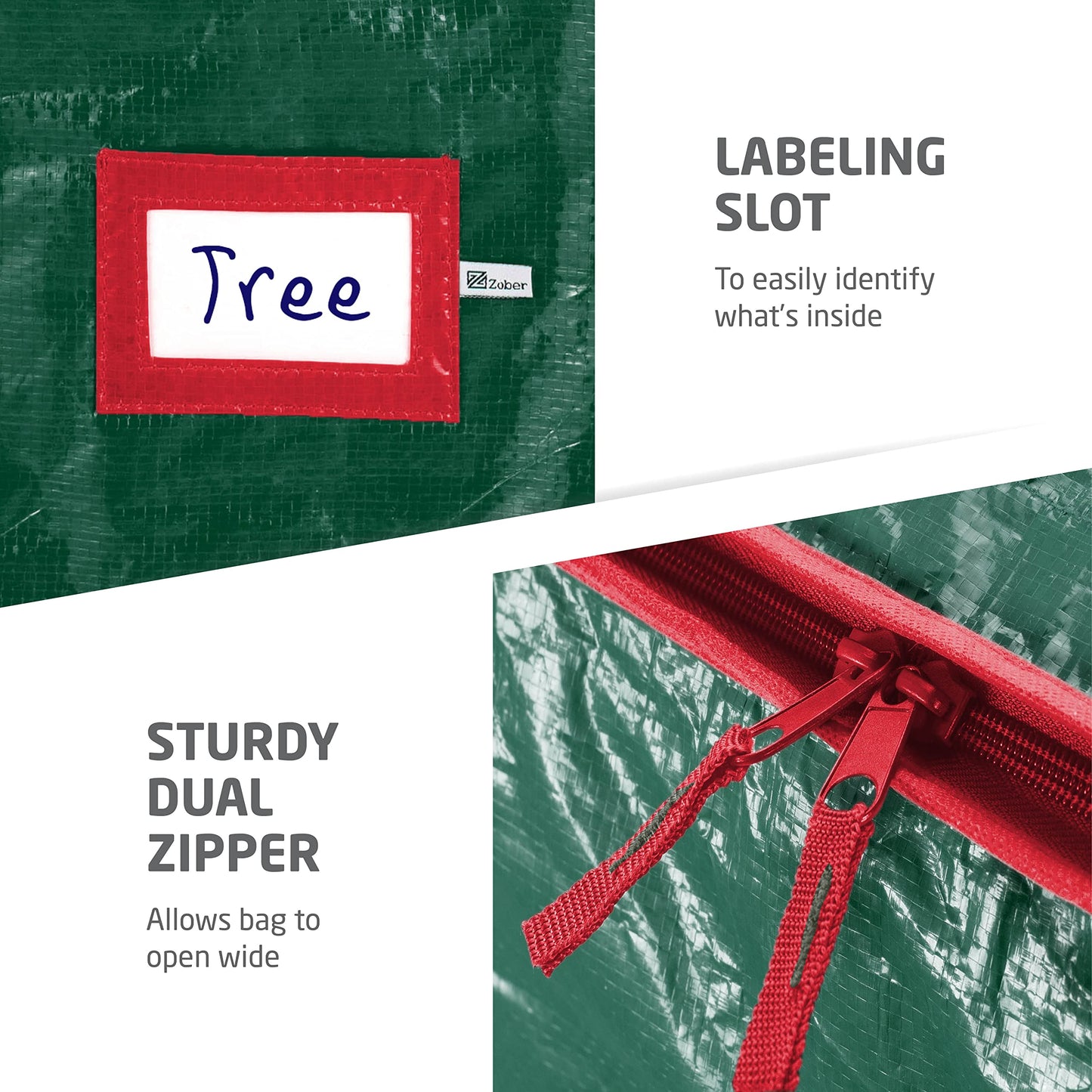 Zober Christmas Tree Storage Bag - Fits 7.5 Ft Artificial Trees - Plastic, Waterproof Christmas Tree Bag For Storage Box For Xmas - Strong, Durable Handles - Label Card Slot - Green