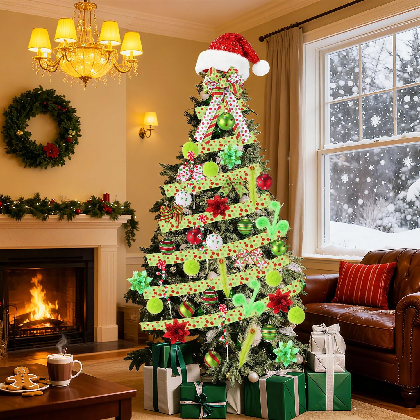 Halfchet 43 Pcs Christmas Tree Hanging Decorations Xmas Tree Ornaments Holiday Mini Pendants Ribbon Candy Red White and Green Hanging Ornaments for Party Decoration