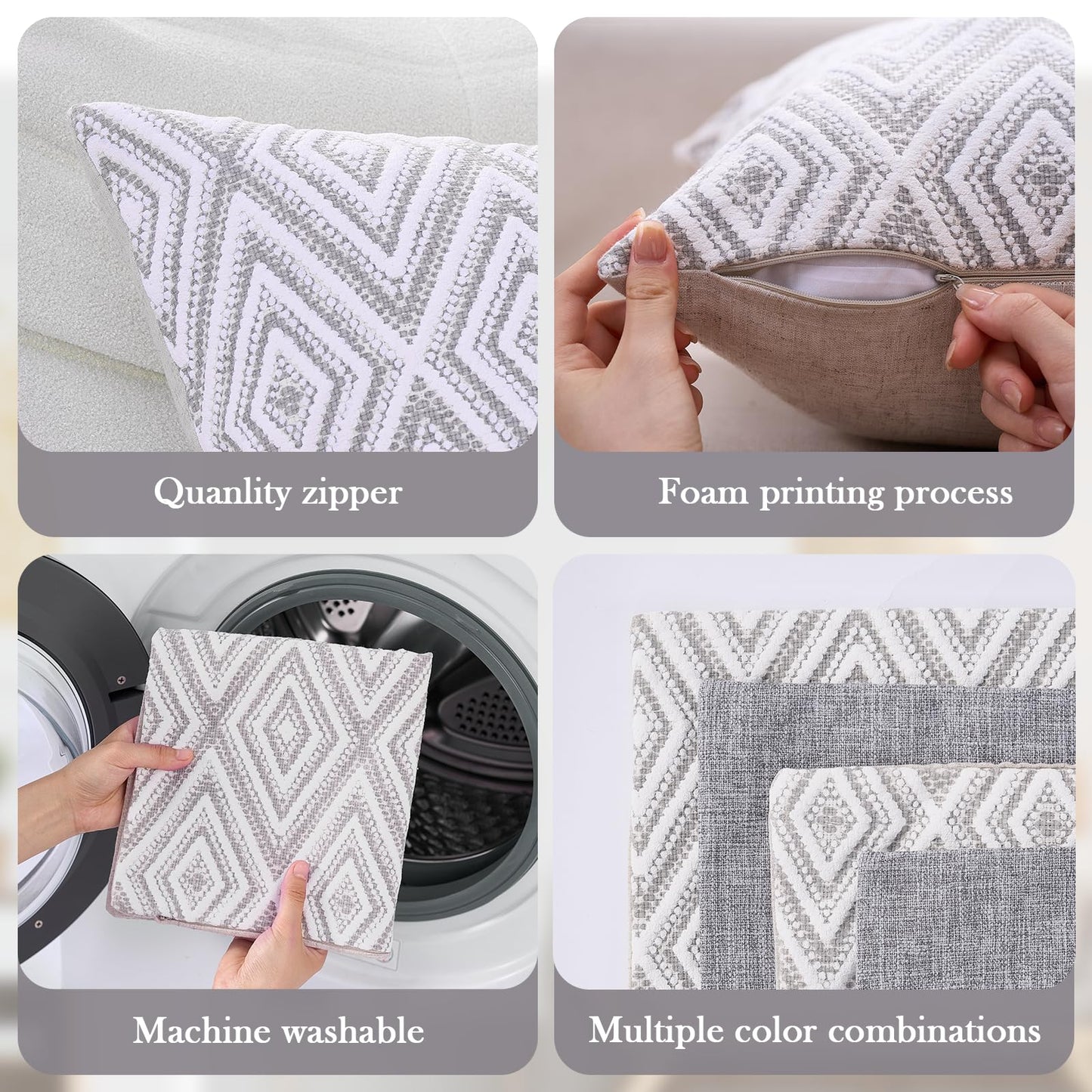 HPUK Throw Pillow Covers 18x18 Inch Set of 4, Linen Decorative Pillow Covers, Accent Cushion Covers for Couch Sofa Bed Bedroom Living Room Décor, Grey