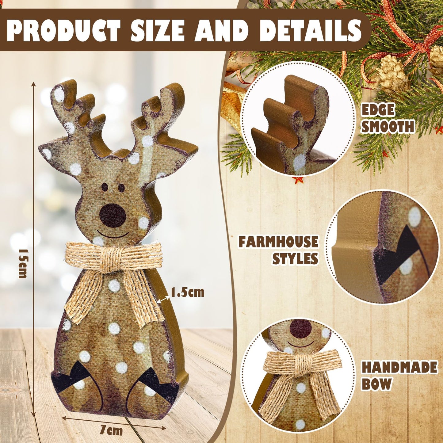 Yousoontic Neutral Wooden House Decor Rustic Farmhouse Spring Tiered Tray Decor Spring Mantel Decoration for Home Desk Shelf Table Centerpiece Decoration(6 Pcs,Reindeer)