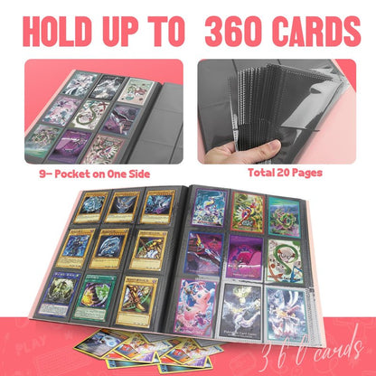 Card Binder 9-Pockets, Trading Card Binder, 20 Pages, 360 Card Capacity Collection Binder, Card Folder for MTG, TCG, Game Cards & Sports Cards(Pink)