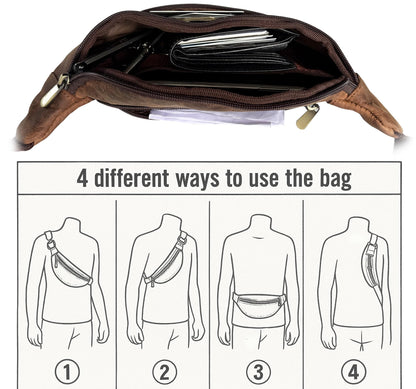 Leather Waist Pack for Men & Women - Full Grain Leather Fanny Bag, Adjustable Sling Purse & Chest Belt Bag - Multifunction Hip Bum Bag, Travel Pouch for Hiking Running & Cycling