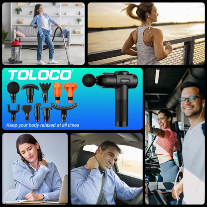 TOLOCO Massage Gun, Deep Tissue Back Massage for Athletes for Pain Relief, Percussion Massager with 10 Massages Heads & Silent Brushless Motor, Mothers Day Gifts, Black